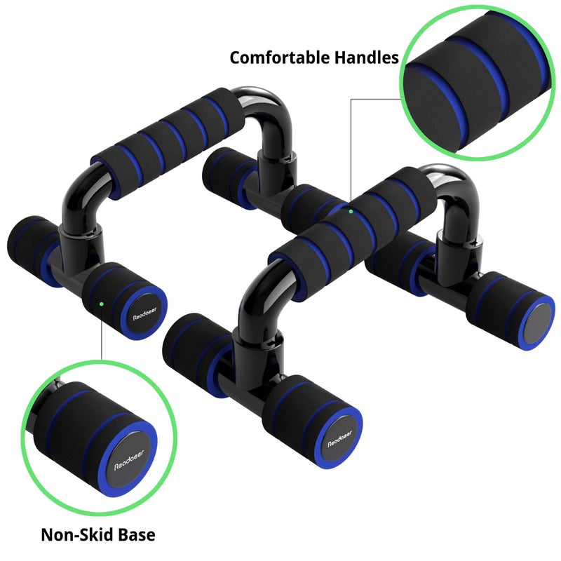 Readaeer Push Up Bars Gym Exercise Equipment Fitness 1 Pair Pushup Handles with Cushioned Foam Grip and Non-Slip Sturdy Structure Push Up Bar for Men & Women (Blue) - Image 3